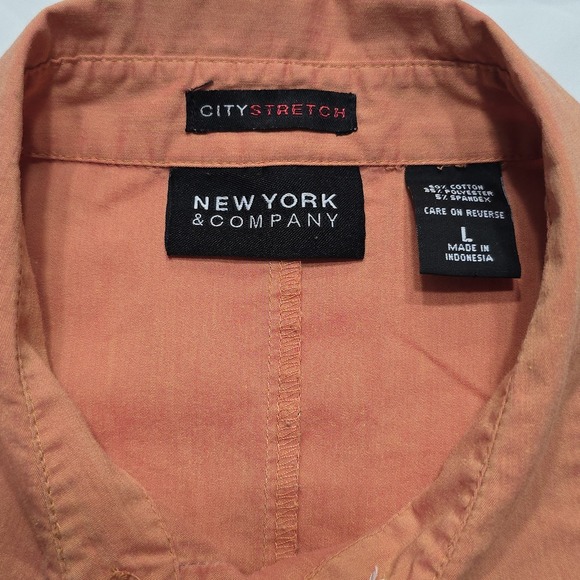 New York & Company (NY&C) Womens Size L Button Top Blouse Short Sleeve in Orange - Picture 5 of 12